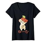 donna mushroom - cute kawaii anime frog - matcha milk tea vintage maglietta con collo a v