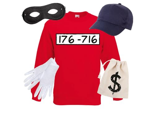 Panzerknacker Sweatshirt mit Cap Navy Banditen Kostüm Langarm Shirt Baumwolle Räuber & Gauner Verkleidung für Karneval Fasching & Mottoparty Unisex Outfit für Herren & Damen in S3XL