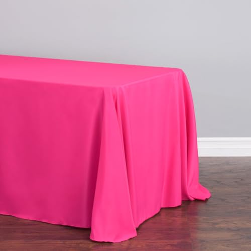 LTC LINENS 5-Pack Rectangular Tablecloths 90 In x 156 In with Rounded Corners - Fuchsia Table Covers for 8 ft Table with Floor-Length Drop - Wrinkle Resistant Polyester Fabric Cloth for Wedding, Party