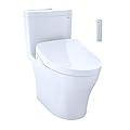 TOTO WASHLET+® Aquia IV Two-Piece Elongated Dual Flush 1.28 and 0.9 GPF Toilet and Contemporary WASHLET S500e Bidet Seat, Cotton White - MW4463046CEMGN#01