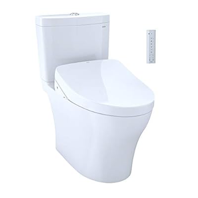 TOTO WASHLET+® Aquia IV Two-Piece Elongated Dual Flush 1.28 and 0.9 GPF Toilet and Contemporary WASHLET S500e Bidet Seat, Cotton White - MW4463046CEMGN#01