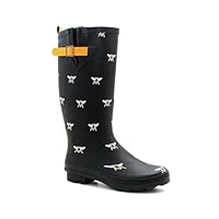 IMTY Womens Adjustable Calf Wellies Waterproof Ladies Fashion Festival Dog Walking Rain Mud Wellington Boots (Black Bee, UK Footwear Size System, Adult, Women, Numeric, Medium, 4)