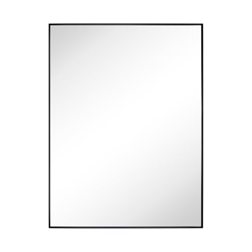 Image of TEHOME Black Bathroom Vanity Mirror with Squared Corners, 24x32'' Matt Black Rectangle Stainless Steel Metal Framed Mirror for Bathroom
