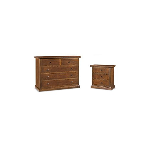 Set funzionale: Comò 115x50x90 cm e due comodini 60x35x64 cm. Ampi cassetti: il comò ne ha uno grande da 99,5x37x13 cm e due piccoli da 43,5x37x13 cm; il comodino ha cassetti interni da 43,5x27,5x11 cm.