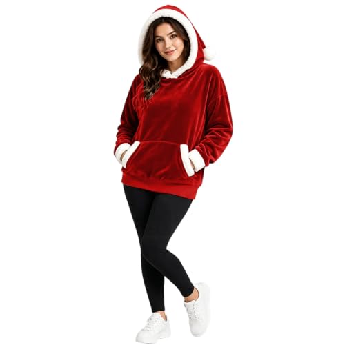SHAOBGE Christmas Sweatshirts for Women Santa Hat Style Hoodie Wine Small - image 2
