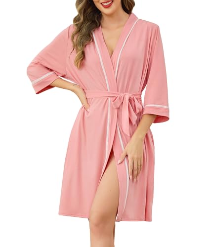 Vlazom Albornoz Corto para Mujer – Kimono Ligero de Tejido de Rizo, Prenda Post-Ducha Suave y Transpirable(XXL,Rosa)