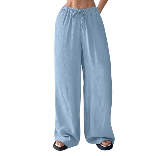 Baggy Linen Pants Women Summer Casual Comfy Elastic Waist Palazzo Pants Lightweight Breathable Trousers Pants4