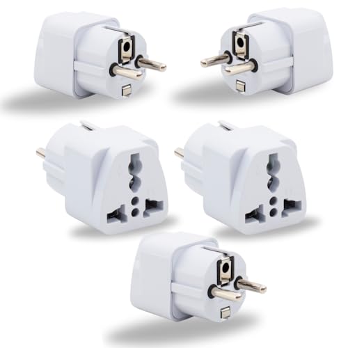 Image of Hi-PLASST India to Europe Converter Plug, Germany Travel Adapter (Pack of 5) Type E /Type-F Universal Socket with Schuko Pin Power Plug, 2pin to 3pin South Korea • France • Europe • Russia