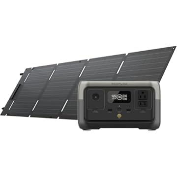 EF ECOFLOW RIVER 2 Estação de Energia Portátil com Painel Solar de 60 W, Bateria LiFePO4 de 256 Wh, Carga Rápida de 1 hora, Saída de Até 600 W, Gerador Solar para Acampamento ao Ar Livre
