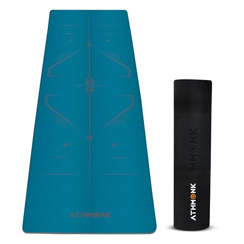 Image of Dual Colour TPE Pro Yoga Mat for Woman and Man with Alignment Guide Lines | Home Gym Equipment Exercise Mats for Workout | 6mm Thick Anti Slip Mat for Kids | Big Size with Cover Bag, Teal
