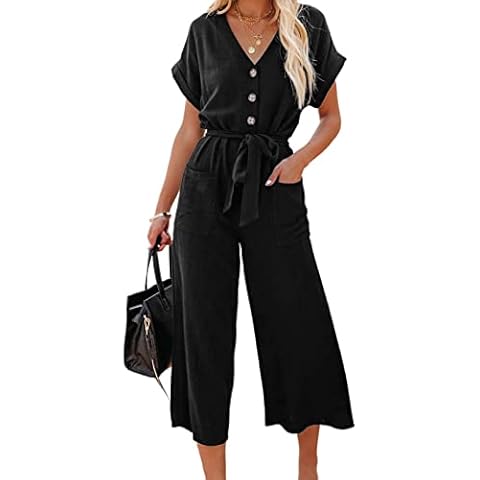 Acelitt Casual V Neck Jumpsuit Cover