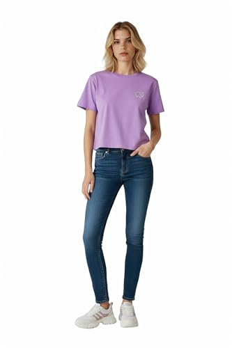 Ivory Ella Womens Shrunken SS Tee, Purple, Large Deal