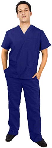 Natural Uniforms Comfortable Fit Men's Workwear Uniform 8 Pocket Top and Pant Set (M, True Navy Blue)