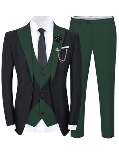 Wangyue Men's Tuxedo Suit 3 Piece Suits for Men Wedding Slim Fit Prom Tuxedo for Men Dinner Party Blazer Vest Pants Set