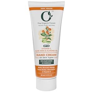 Organic Forest Vitamin C Hand Cream with Sun Protection SPF | Shea Butter, Cocoa Butter, Almond Oil, Coconut Oil & Aloe Vera – Hydrating Moisturizer for Aging, Dark Spots | Plant Based, Travel Size |