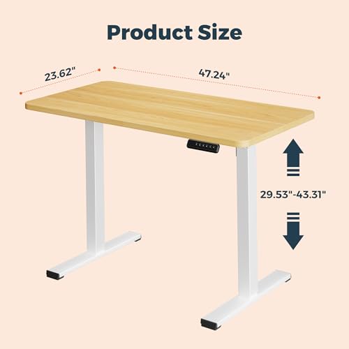 Image of One-Piece Standing Desk 47 x 24 Inches, Small Adjustable Height Desk, Electric Sit Stand Desks Home Office Computer Workstation, Maple