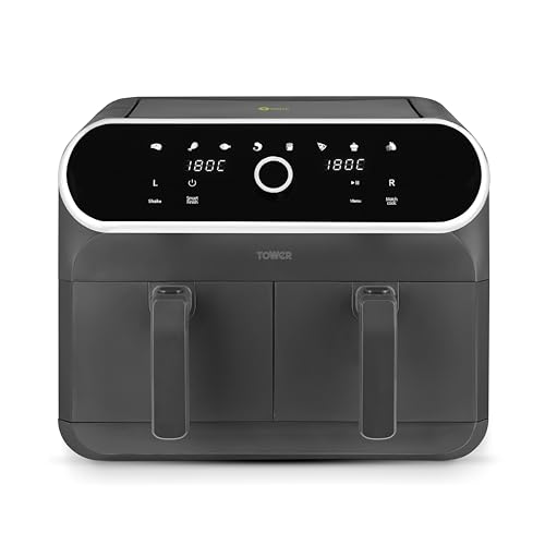 Tower T17194 Elite Dual Basket Air Fryer with Digital Control Panel, Match Cook & Smart Finish Functions, 8 Cooking Presets, Vortx Technology, 8L, 1700W, Graphite option