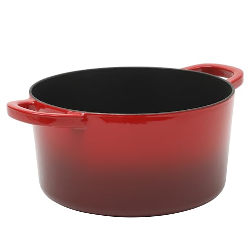 Image of Crock Pot Artisan 7-Quart Round Enameled Cast Iron Dutch Oven With Oven Safe Borosilicate Glass Lid, Heavy-Duty Cookware for Baking, Roasting & Slow Cooking, Red
