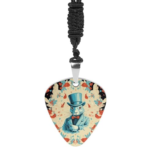 NWTRK ギターピックネックレス ステンレススチール ギターピックホルダー ネックレス ギターペンダントデコレーション 女性/男性/音楽愛好家へのギフト、マジシャンのウサギ