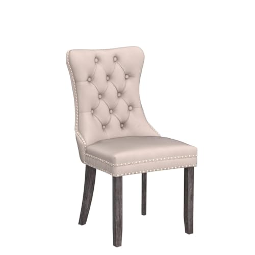 Image of Virabit Upholstered Dining Chairs Set of 4, Velvet Tufted Dining Chairs with Nailhead Back and Ring Pull Trim, Solid Wood for Kitchen /Bedroom /Dining Room (Beige)