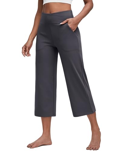 Image of G4Free Capri Pants for Women Wide Leg Yoga Dress Capris with Pockets Cross Loose Casual Work Crop Pants