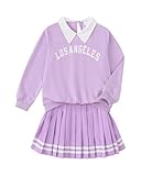 Yhnslsf Girls Outfits Size 10-12 Fall Winter Girl Clothes 2 Piece Purple Preppy Letter Print Long Sleeve Sweatshirt Pleated Skirt Sets Holiday Dresses for Kids Size 11 Teen College Style Suits