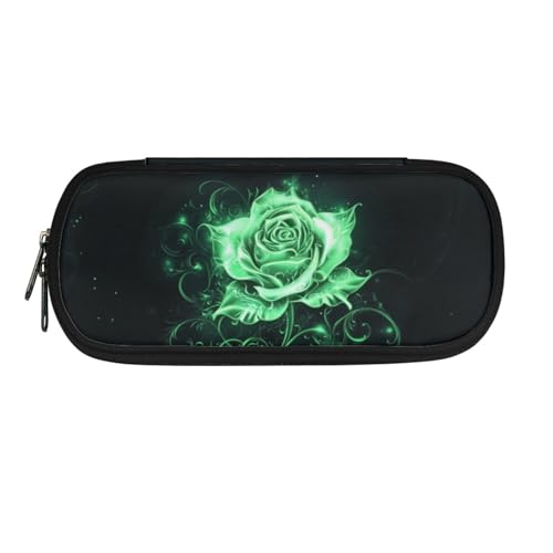 Image of Green Rose Pen Pouch for School Large Capacity Pencil Case Teen Girls Pen Bag with Slots Lightweight Stationery Organizer for Girls, 8.8 inch x 4.1 inch x 1.7 inch