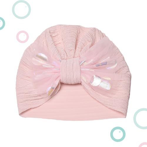 THE LITTLE LOOKERS Cotton Unisex Soft Turban Bow Knot Cap, Baby Headwear | Suitable for 3 to 18 Months Baby (Baby Pink)