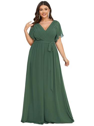 Image of Ever-Pretty Plus Women's Chiffon Bridesmaid Dress A-Line Empire Waist Floor Length Plus Size Formal Wedding Guest Dresses