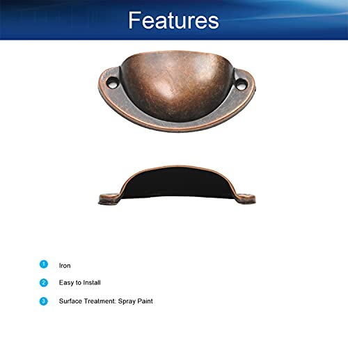 Yinpecly Retro Cup Pulls Iron Shell Pull Handles Red Copper Tone For Vintage Dresser Kitchen Cabinet Drawer Closet Door 3.19" Length 1.38" Width 20Pcs #TOP2