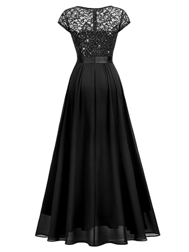 Image of Miusol Women's V-Neck Sequined Floral Lace Formal Evening Maxi Dress