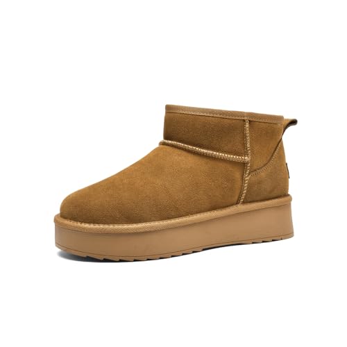 GemChve Botas Mujer Invierno Botines Forradas con Pelo Botas de Nieve Comodidad Antideslizante Brown 37 EU