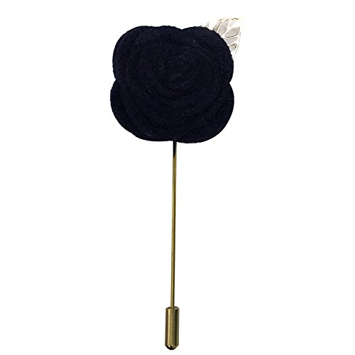 AINOW Men's Wedding Party Boutonniere Silk Lapel Brooch Handmade Flower Lapel Pins One Size Navy Flower+golden Metallic Leaf