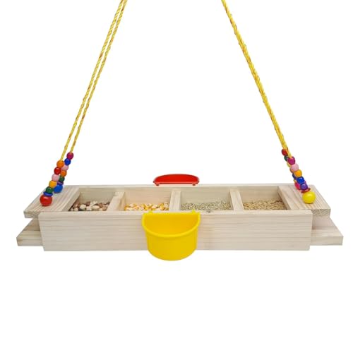 Image of Boltz Wooden Hanging Bird Feeder with Water Bowl - Dual-Function Seed & Water Tray, Eco-Friendly Rustic Design for Balcony, Garden & Outdoor Birdwatching (Multicolor, Feeder)