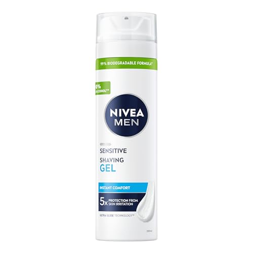 NIVEA MEN Sensitive Shaving Gel Pack of 6 (6 x 200ml) for Sensitive Skin for Men for Irritated and Dry Skin with Chamomile