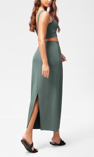 Image of ODODOS Modal Soft Maxi Skirt for Women, Back Slit High Waist Casual Long Pencil Skirts