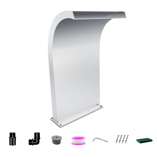 LONGRUNNEW Fontaine de piscine courbée en acier inoxydable avec accessoires, en forme de S, pour jardin, terrasse, piscine, décoration de 51 cm de hauteur