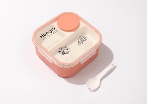 Image of Leakproof Lunch Box for Office & School | 4 Compartment Food Storage Container with Spoon | BPA Free Plastic Tiffin Box with Airtight Lid | Microwave Safe Meal Prep Box for Kids & Adults (Pink)