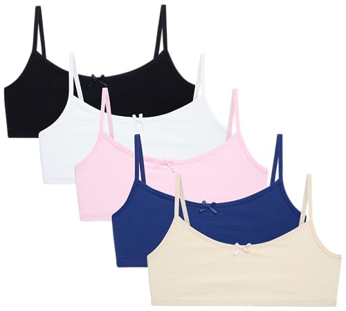 Sweet & Sassy Girls Training Bra - 5 Pack Crop Cotton Bras - Cami Training Bras for Girls (Sizes: S-L), Size Medium, Brights