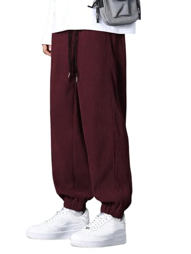 Pantalon cargo ample bordeaux avec sa taille mi-haute confortable pour homme en L