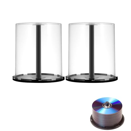 CD/DVD Empty Cake Box Spindle, 2pcs Empty DVD Storage CD Container Cake Box Clear Holder for 50 Disc Capacity Storage Containers with Home and Office Holds 100 Discs each