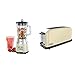 Russell Hobbs Batidora de Vaso Retro Jarra de Cristal de 1,5 L, Cuchilla de Acero Inoxidable + Tostadora Colours Plus 1 Ranura Larga y Ancha, para 2 Rebanadas, Acero Inoxidable, Crema 21395-56