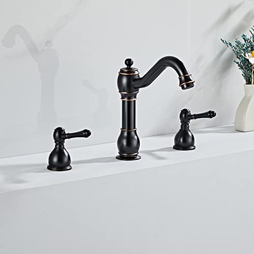 Robinet de salle de bain 8 pouces mélangeur 3 trous noir pour lavabo rétro - 3