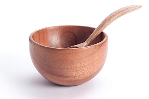 Image of Zishta Handmade Neem Wood Soup /Ice Cream /Snack Bowl with Spoon | Set of 2 | Mixing / Snacks & Multipurpose Bowls Pack of 2 | Serving Bowl for Breakfast Snacks Soup Serveware Salad Bowls for Home Kitchen
