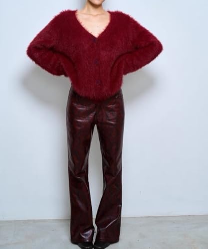 Image of Womens Fuzzy Sweaters Cardigan V-Neck Button Down Oversized Mohair Sweater Casual Y2k 2026 Fall Winter