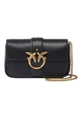 Pinko Love One Pocket C Vitello Seta, Borsa Donna, Z99q_nero-antique Gold, Taglia unica