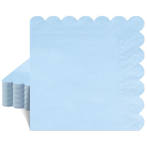 40 Pcs Light Blue Napkins 33 x 33cm 2 Ply Scalloped Paper Napkins Disposable Baby Blue Party Napkin for Wedding Birthday Baby Boy Shower Bridal Shower Party