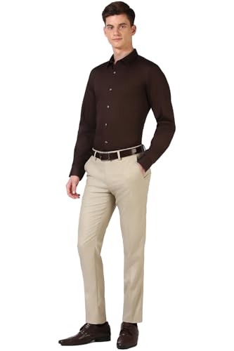 Image of Peter England Men's Satin Solid Regular Fit Formal Shirt | Cotton with Satin Sheen | Luxury