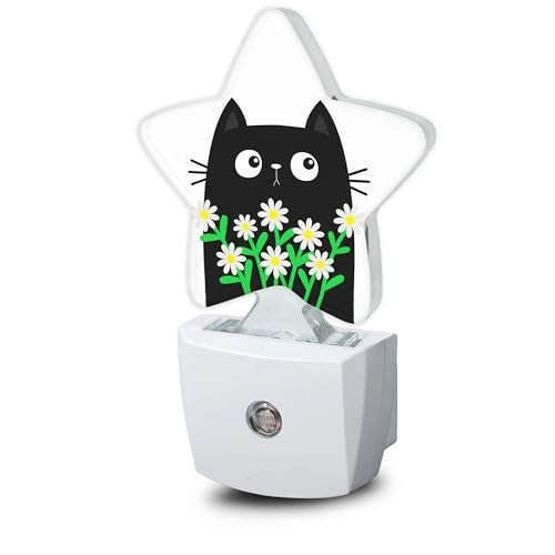 Image of Cat Kitten Daisy Plug-in Night Light with Dusk-to-Dawn Sensor for Bedroom,Bathroom and Living Room Sleep Friendly lamp for Women /Girls /Boys Gift,0.5W