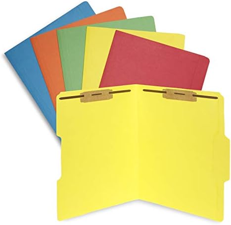 50 Assorted Color Fastener File Folders - 1/3 Cut Reinforced Tab - Durable 2 Prongs Bonded Fastener Designed to Organize Standard Medical Files, Law Client Files, Office Reports - Letter Size